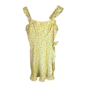 NWT BCBGeneration Lemon Drop Floral Flutter Sleeve Sundress Size 14 Lined